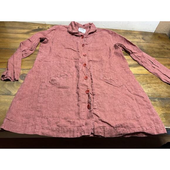 Flax 100% Linen Oversized Lagenlook Button Down Blouse Pockets Size Large Red - Picture 5 of 14